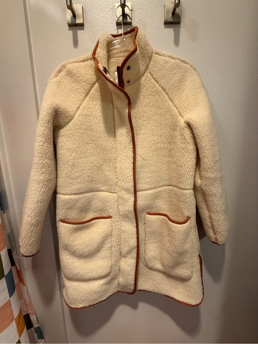 Madewell Cream Teddy Jacket with Brown Trim